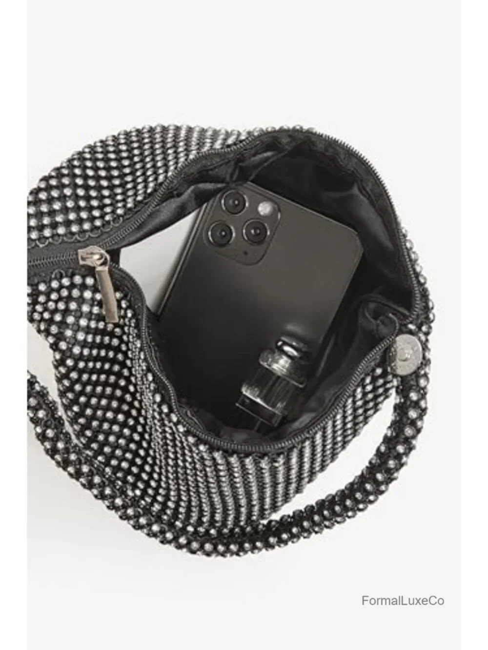 Sparkly Rhinestone Clutch Evening Bag with Long Satin Opera Gloves